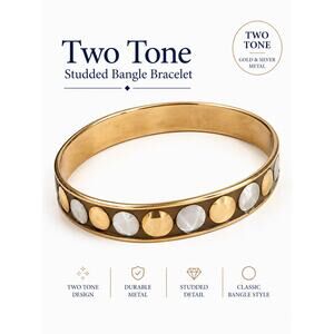 Two Tone Studded Bangle Bracelet Gold Silver Metal